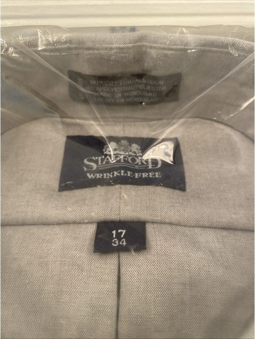 New Grey Stafford Men's Size 17 34Long Sleeve Dress Work Shirt Wrinkle Free